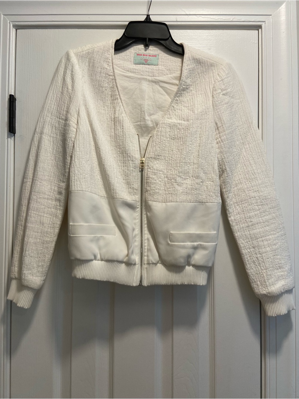 Textured White Bomber Jacket by
